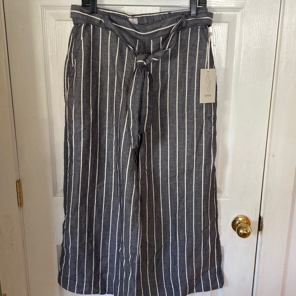 Joie Charcoal & White Striped Wide Leg Trousers